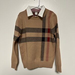 SHEIN Young Boy Plaid Pattern Contrast collar sweater size 7Y Brown